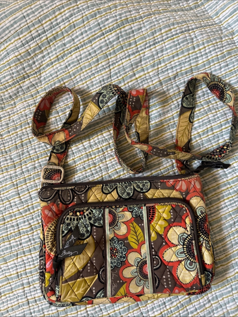 Vera Bradley Quilted Floral Crossbody in Brown, Yellow, orange, mint